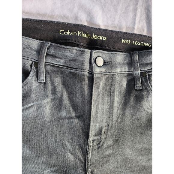 Calvin Klein Jeans Coated Gunmetal Grey Denim Sz 16 Skinny Jeans Leggings 33" W - Picture 6 of 10